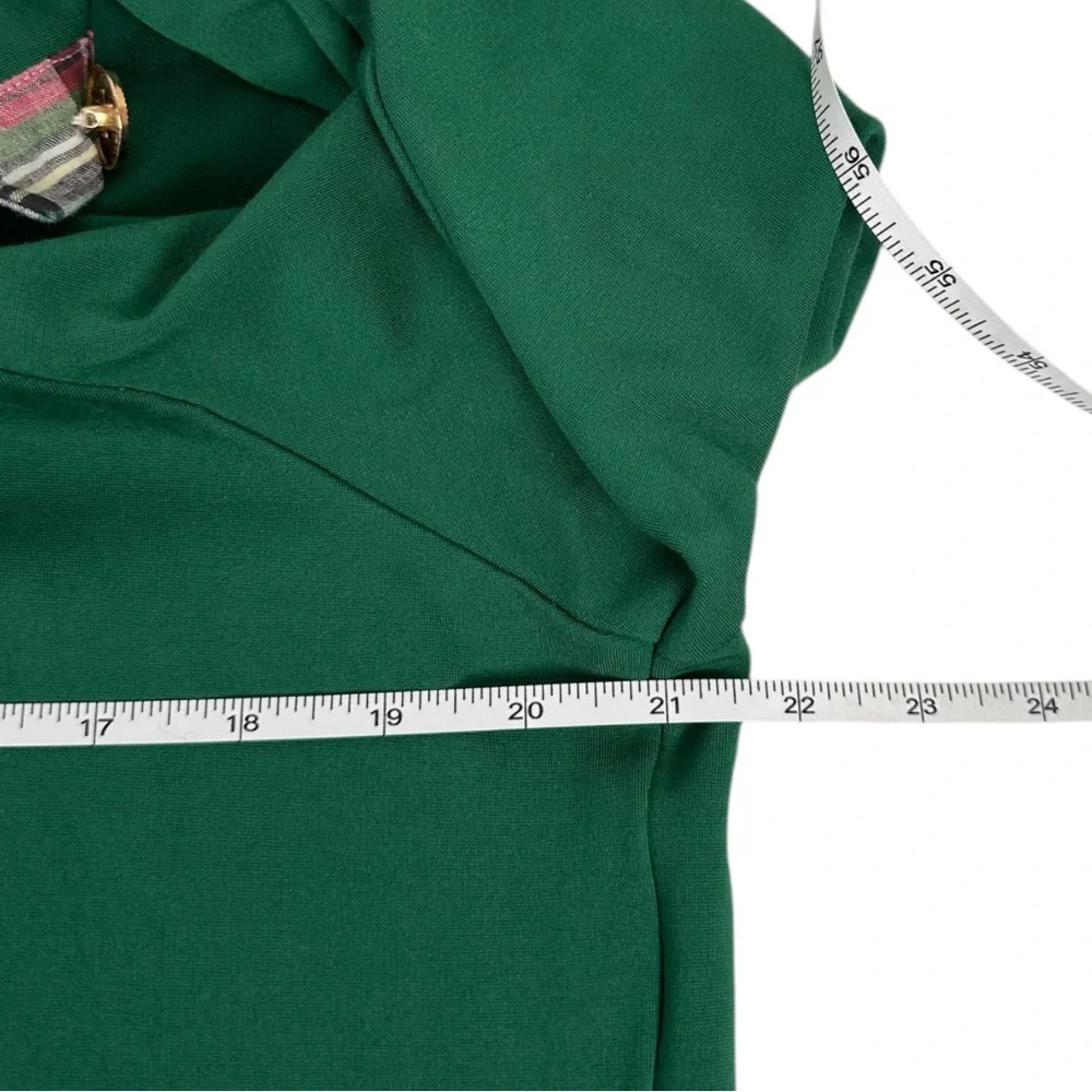Holly Shae Emerald Green Plaid Trim Holiday Preppy 3/4 Sleeve Top Women Size S/M - Picture 6 of 8